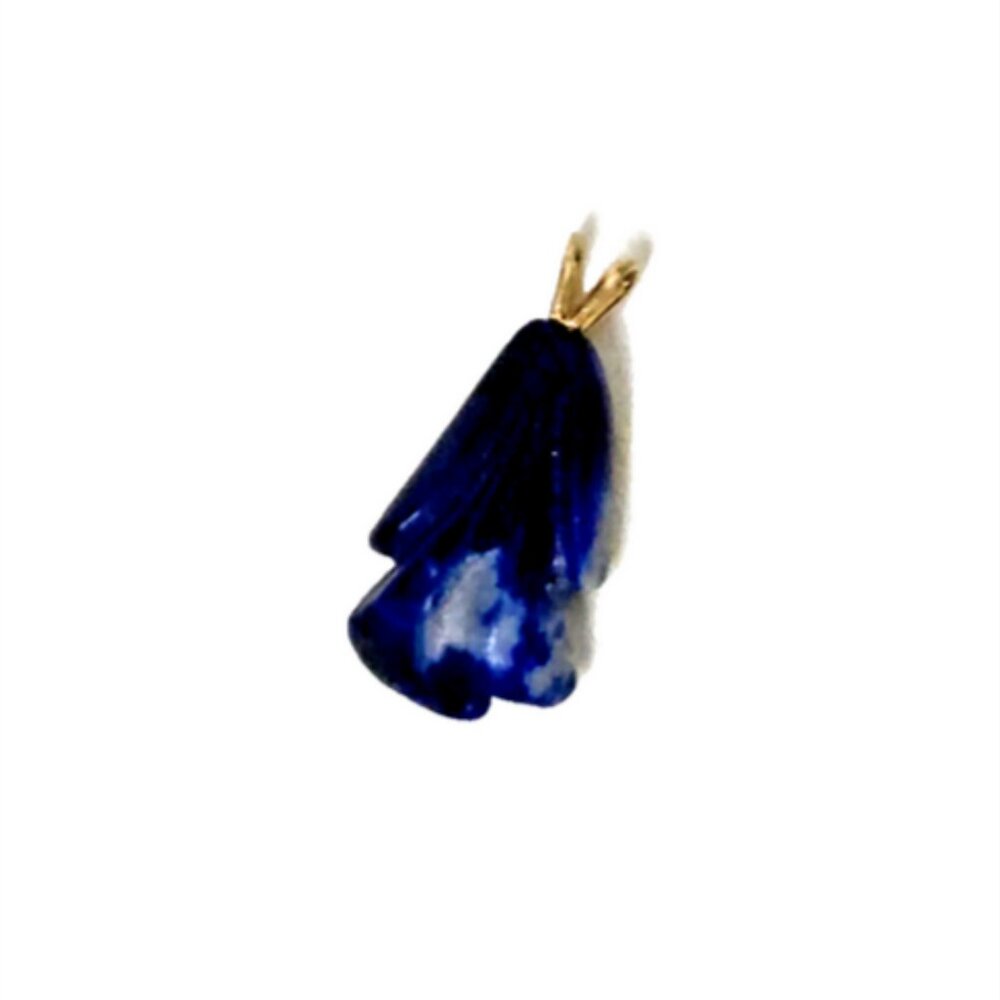 Vintage Natural Lapis Lazuli Pendant Teardrop Shape Charm with Gold 7/8" x  1/2"